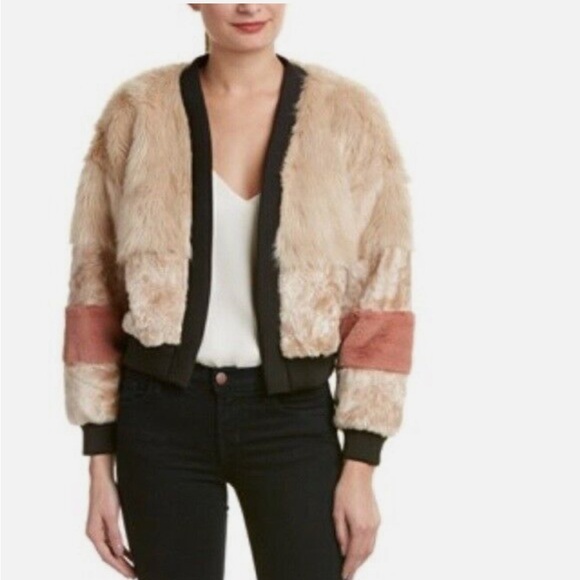 Young Fabulous & Broke Jackets & Blazers - YFB Young Fabulous & Broke Faux Fur Pink Beige Fuzzy Paris Open Front Jacket
